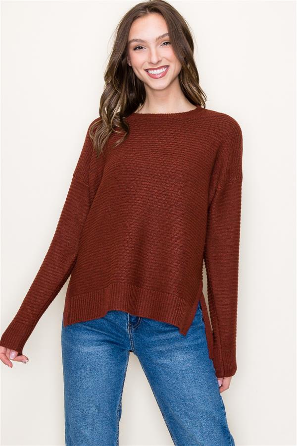 Ribbed Side Slit Sweater