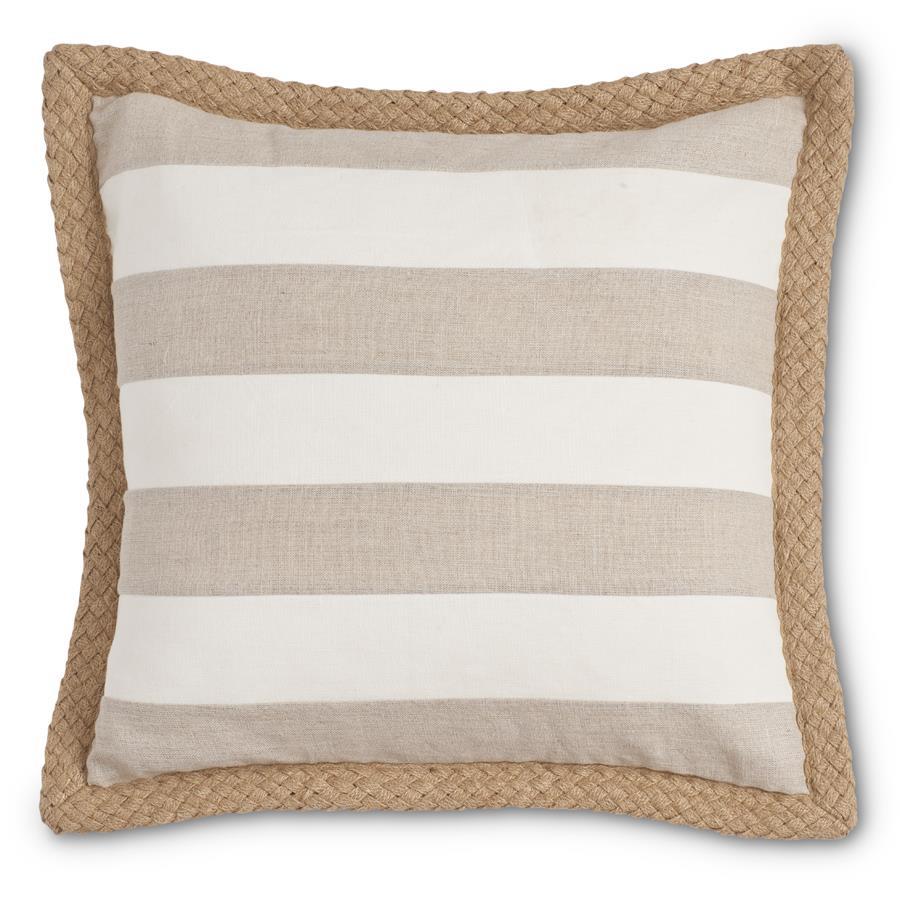 Linen & Tan Striped Throw Pillow with Jute Braid Piping