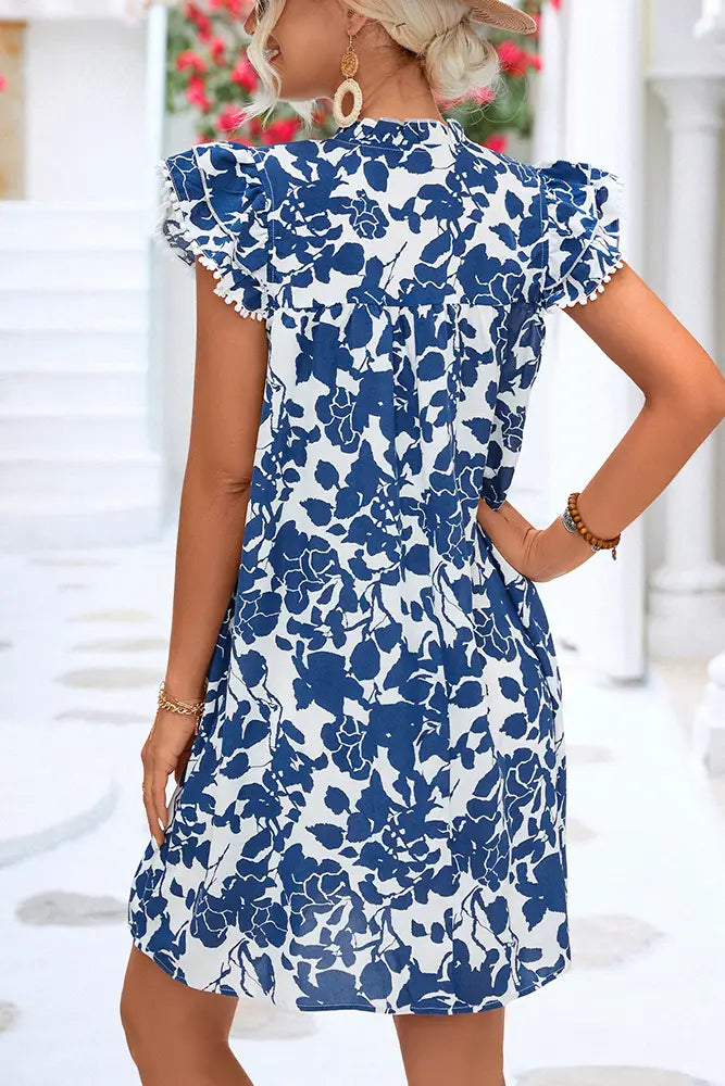 Blue Ruffle Floral Dress