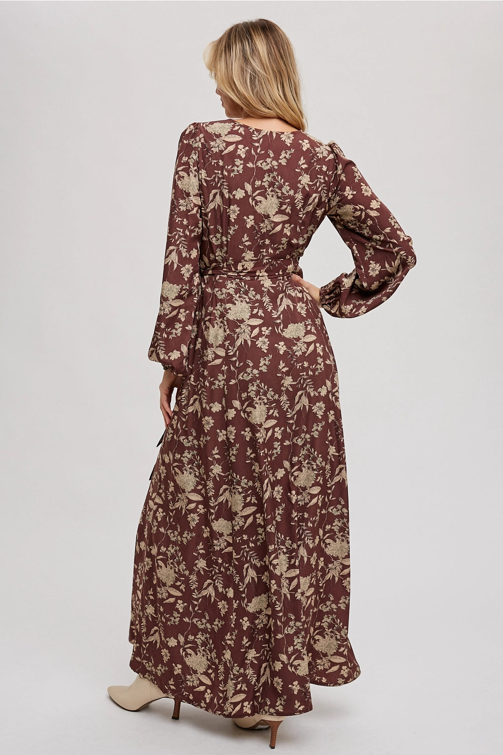 Hazelnut Floral Print Wrap Maxi Dress