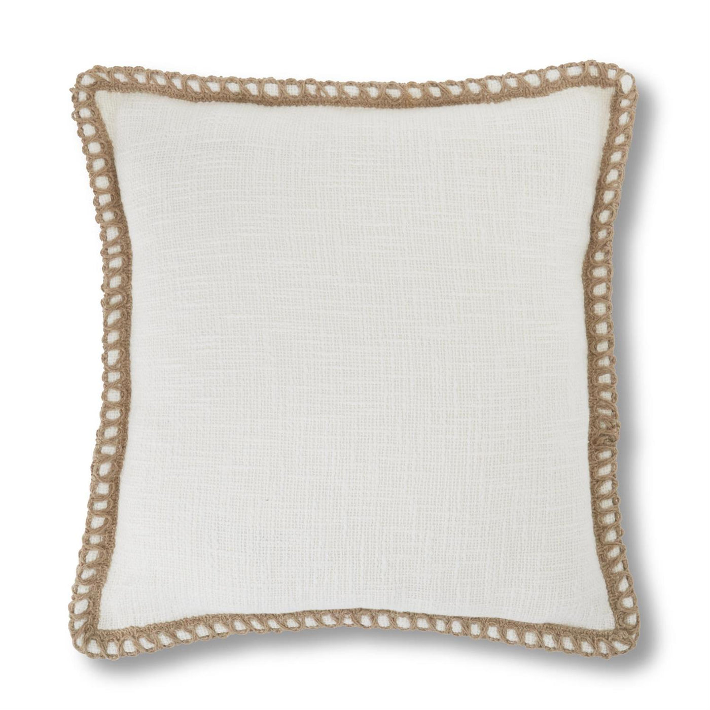 Woven Cream Cotton Throw Pillow with Loop Flange