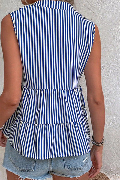 Blue Stripes V-Neck Babydoll Blouse