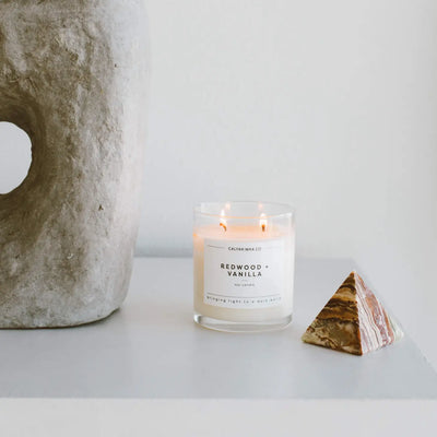 Redwood & Vanilla Glass Soy Candle