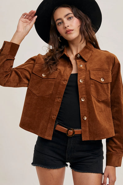 Brown Corduroy Button Down Shirt Jacket