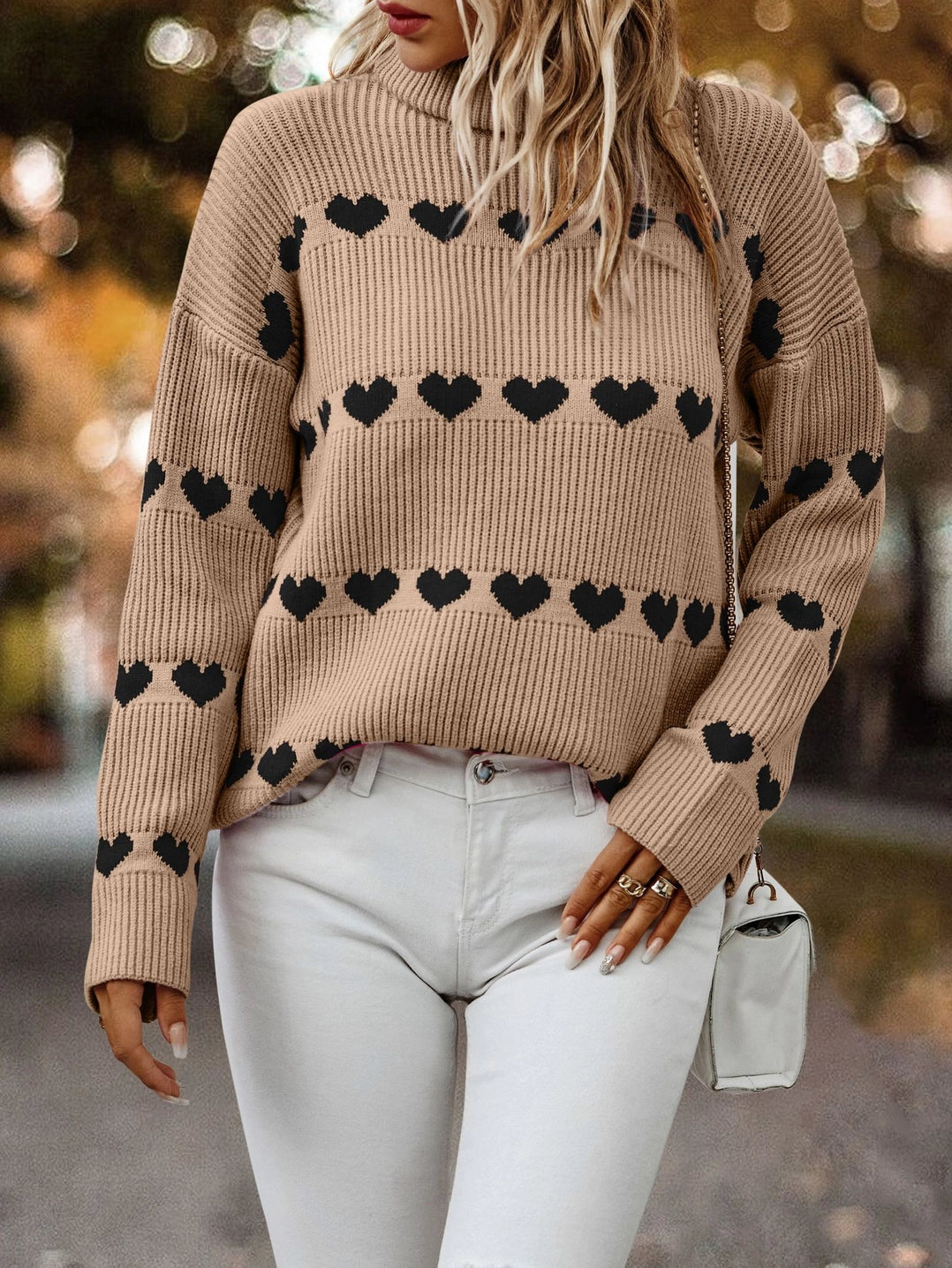 Ribbed Turtleneck Heart Sweater