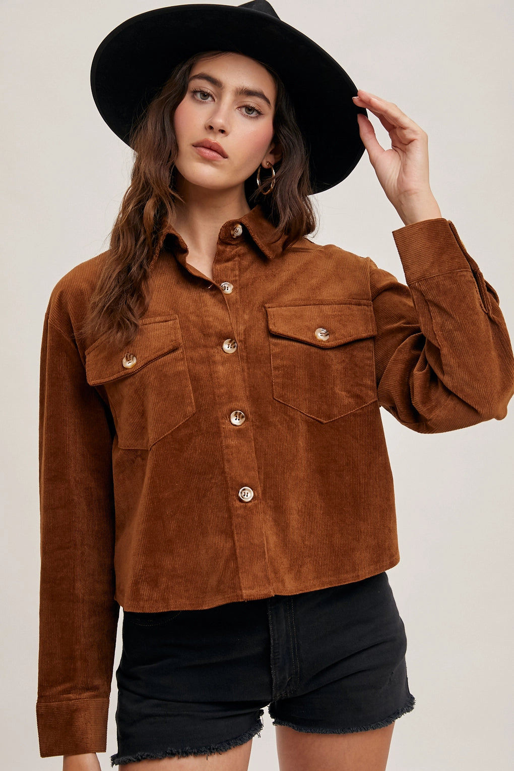 Brown Corduroy Button Down Shirt Jacket