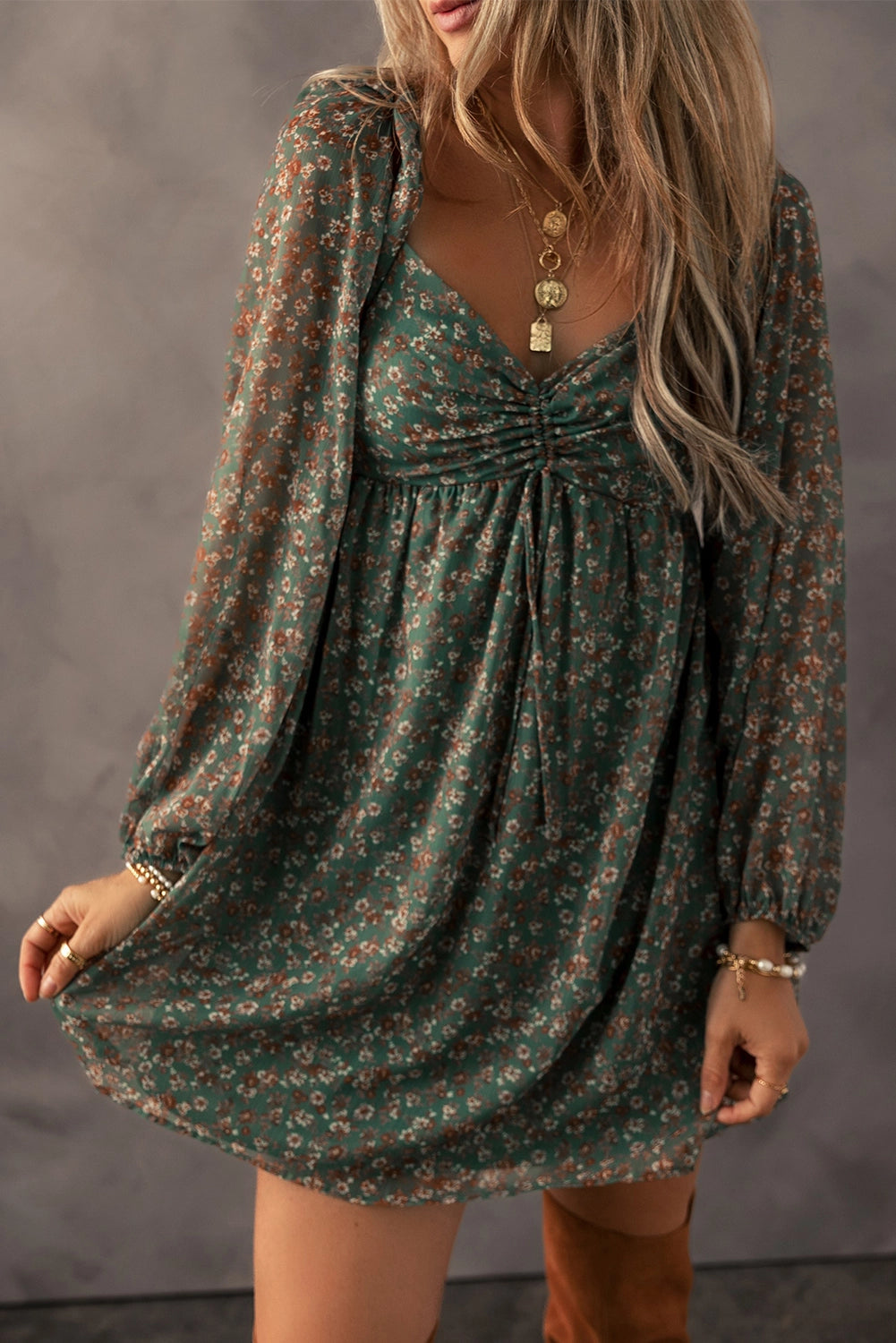 Green Floral Mini Dress