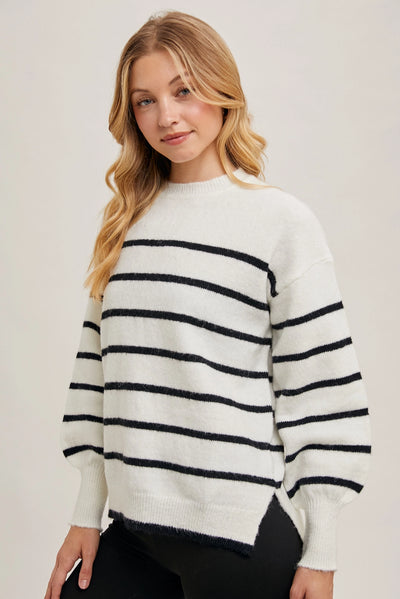 Striped Side Slit Sweater