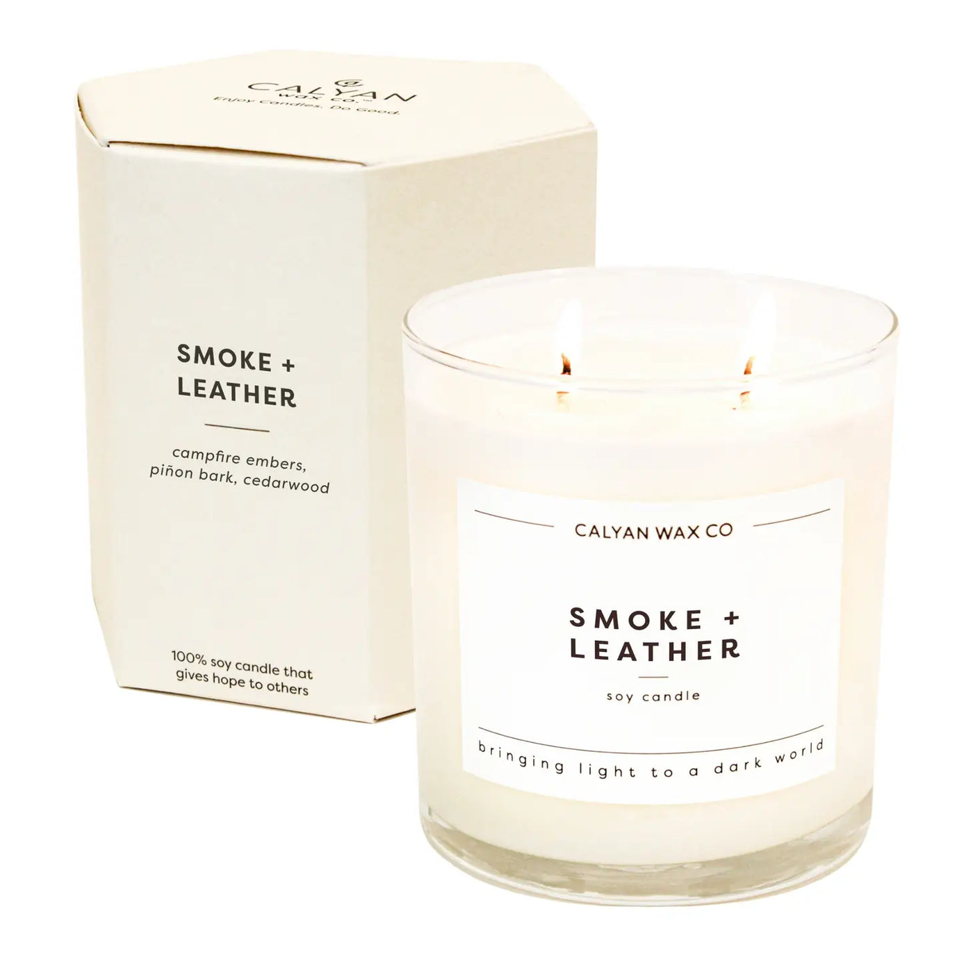 Smoke & Leather Glass Soy Candle