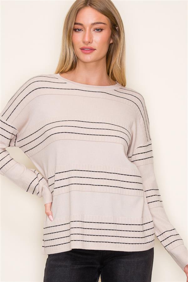 Oatmeal Stitch Stripe Sweater