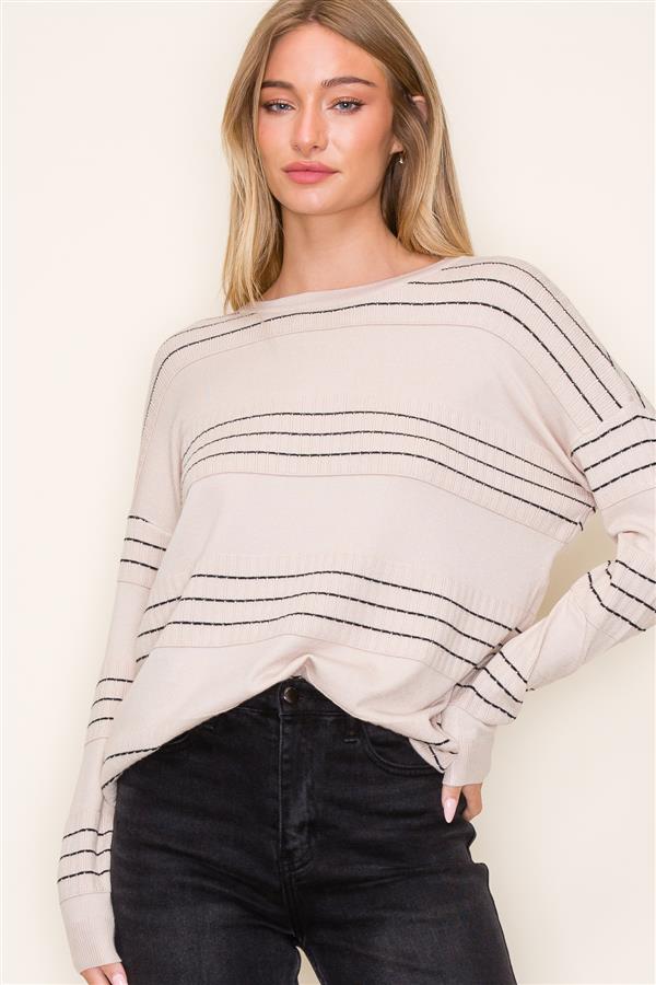 Oatmeal Stitch Stripe Sweater