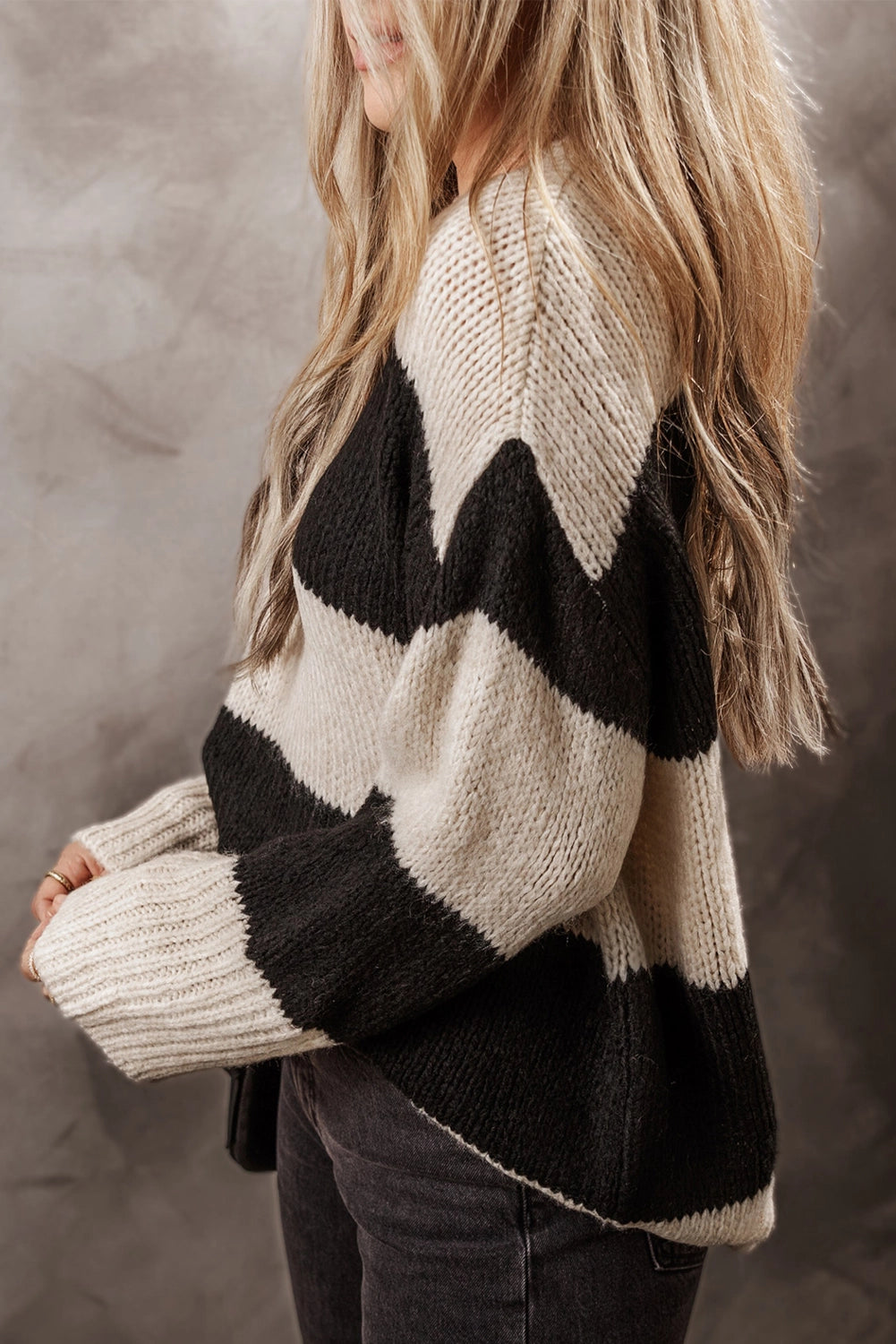 Black & Beige Colorblock Sweater