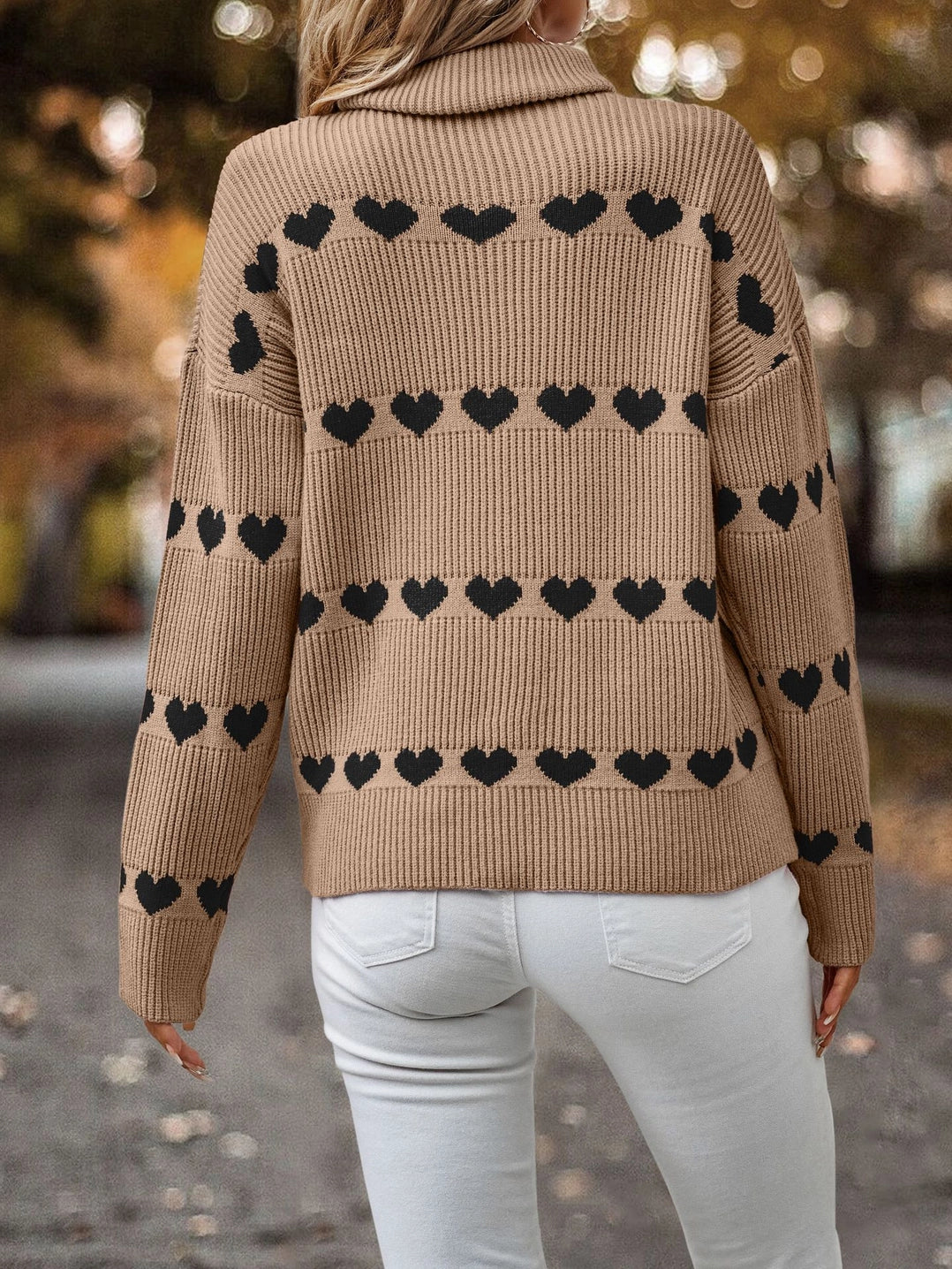 Ribbed Turtleneck Heart Sweater