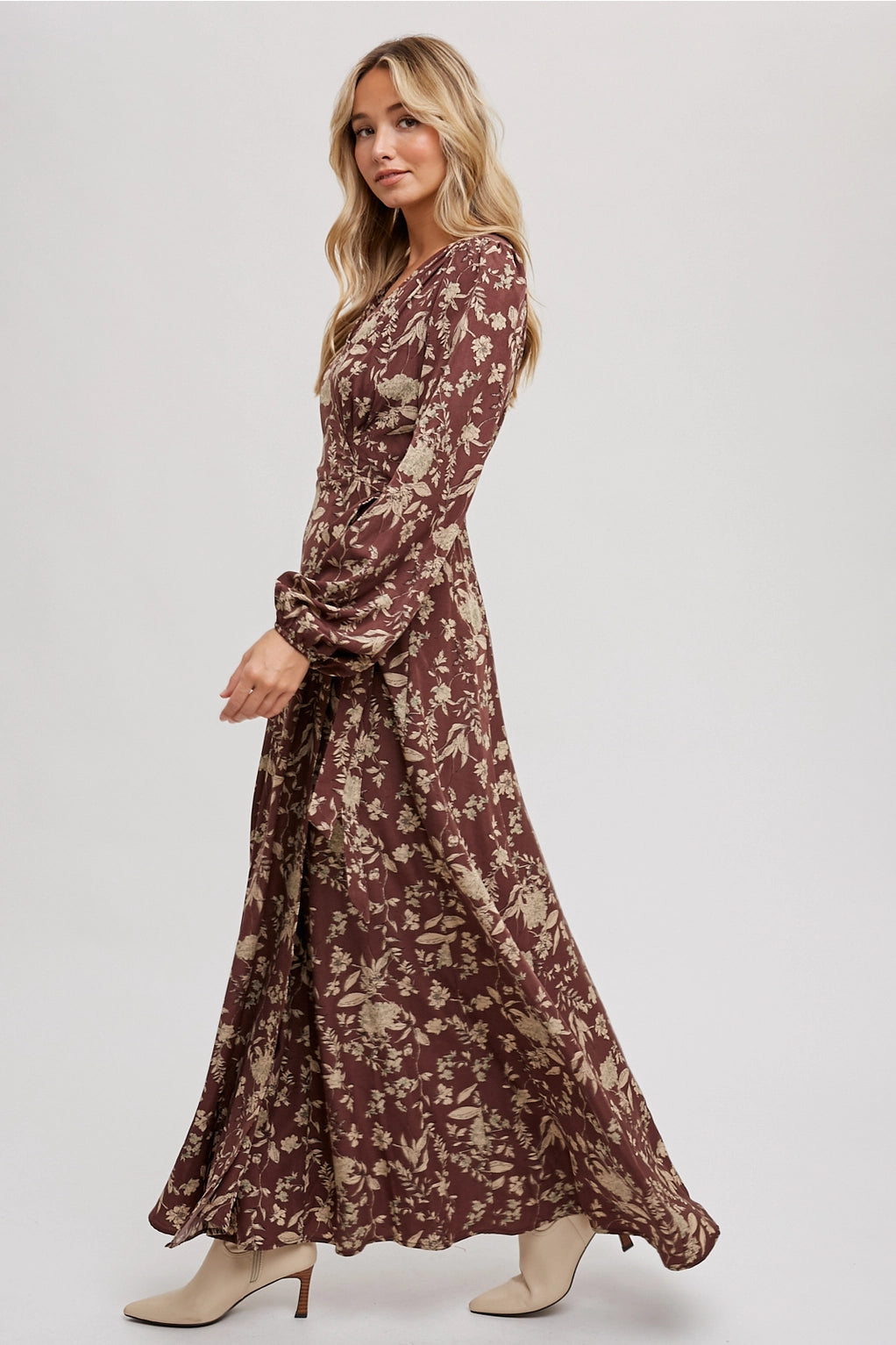 Hazelnut Floral Print Wrap Maxi Dress