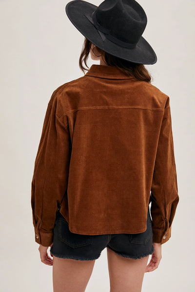 Brown Corduroy Button Down Shirt Jacket