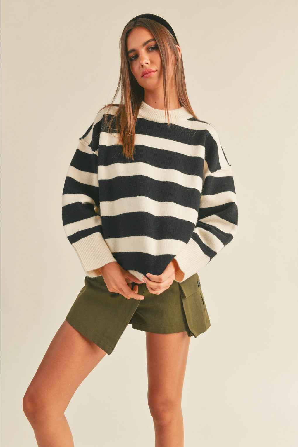 Black/White Stripe Colorblock Top