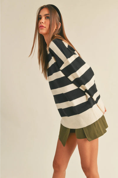 Black/White Stripe Colorblock Top