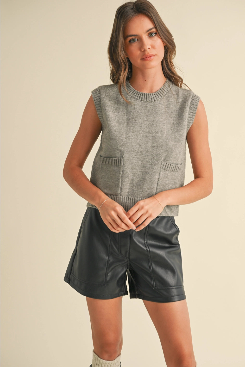 Sweater Vest Top with Pocket