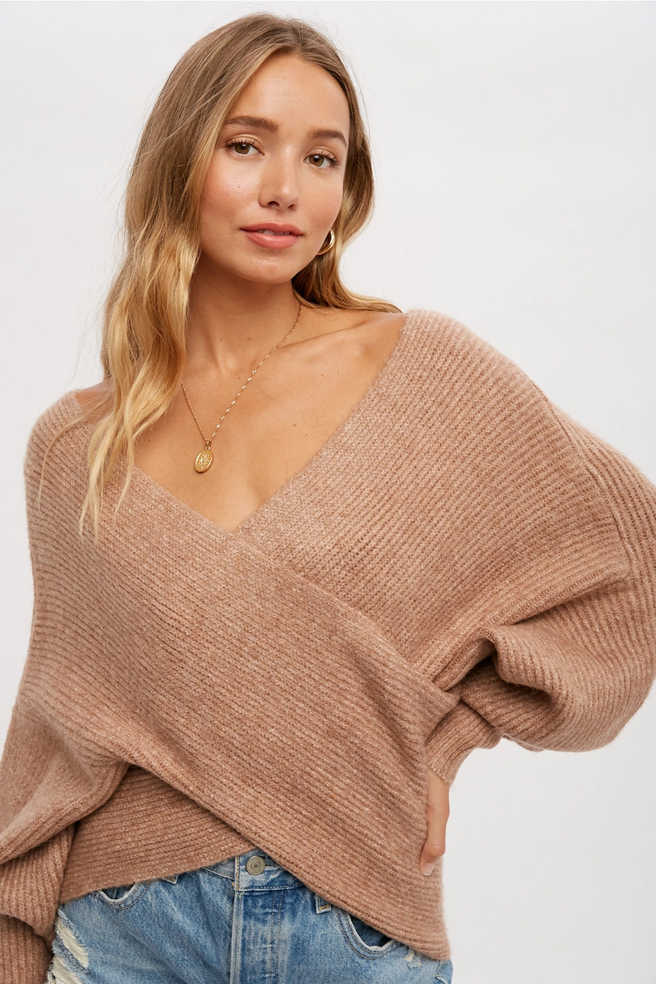 Ribbed Crossover Sweater