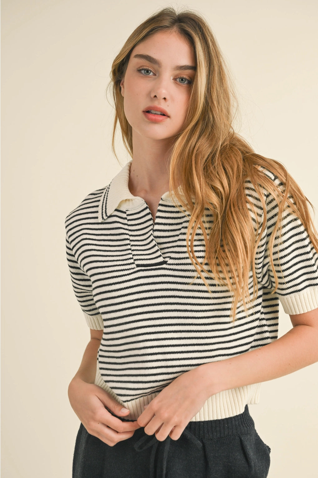 Striped Collar Knit Top