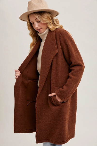 Chestnut Open Front Knit Coat