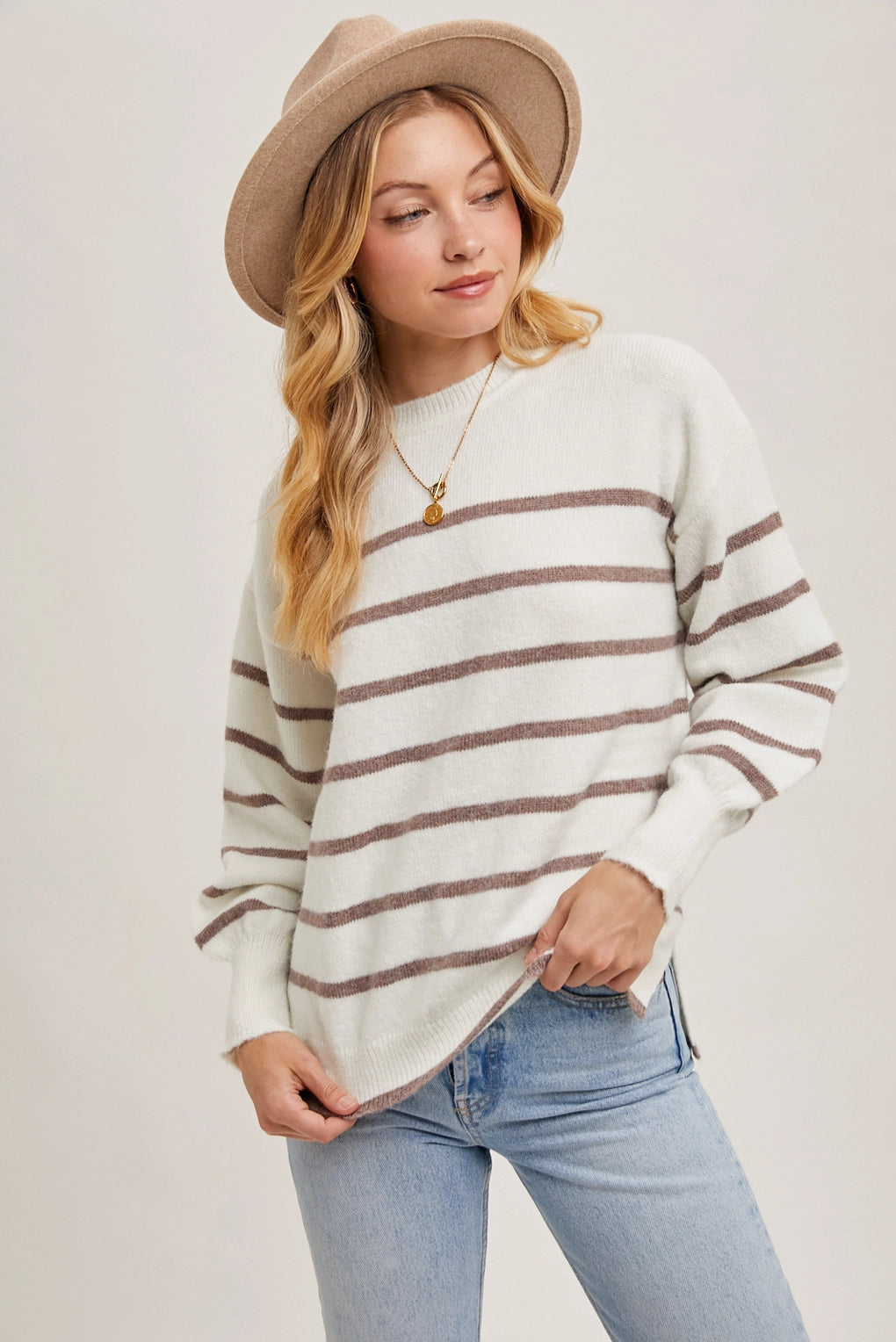 Striped Side Slit Sweater