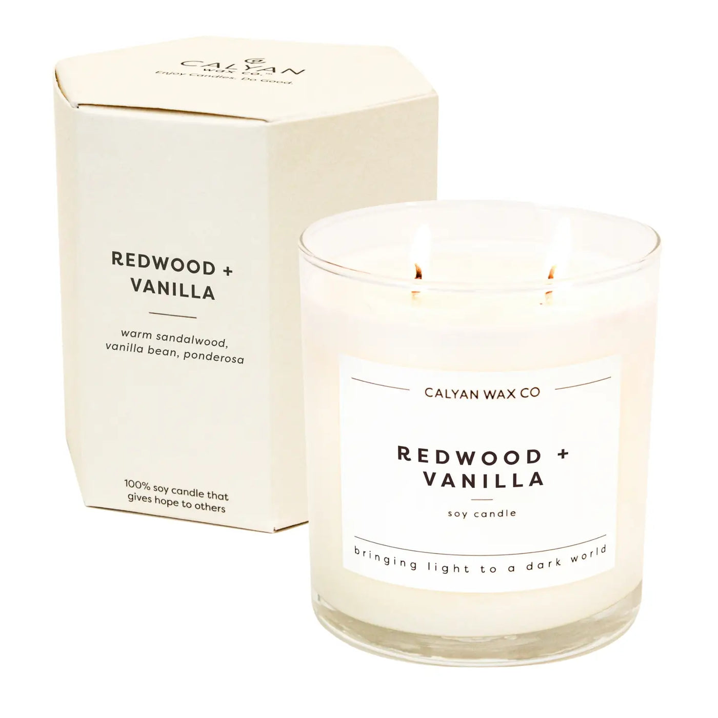 Redwood & Vanilla Glass Soy Candle
