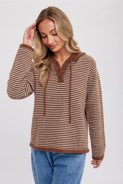 Mocha Striped Hooded Sweater