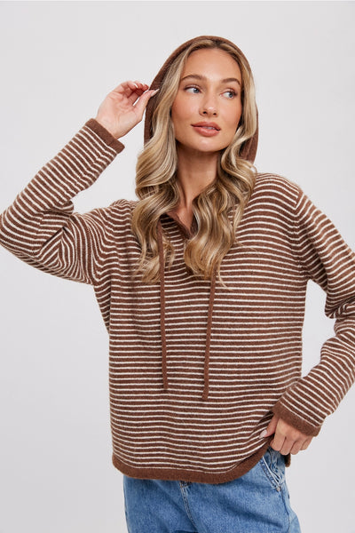 Mocha Striped Hooded Sweater