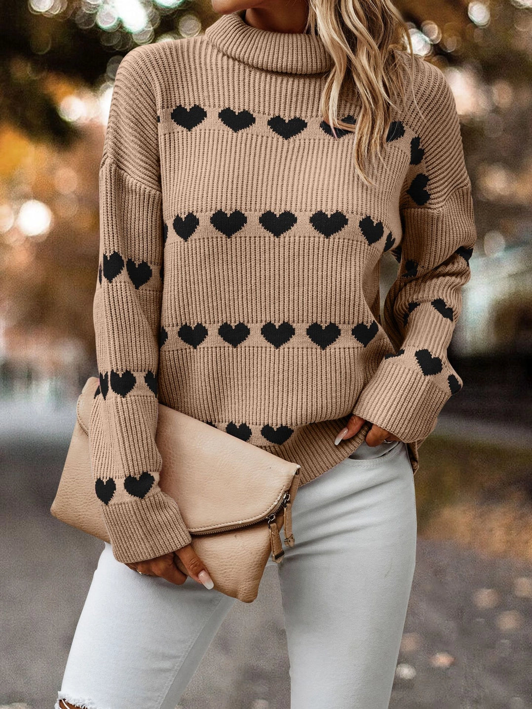 Ribbed Turtleneck Heart Sweater