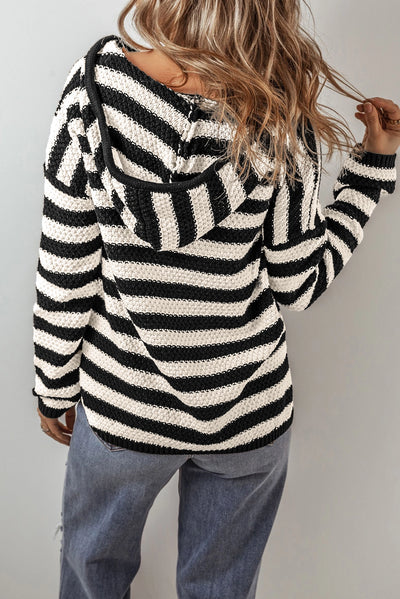 Striped Knit Hooded Sweater