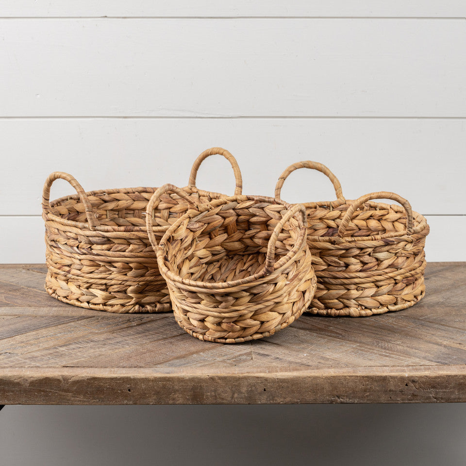 Round Woven Baskets with Handles