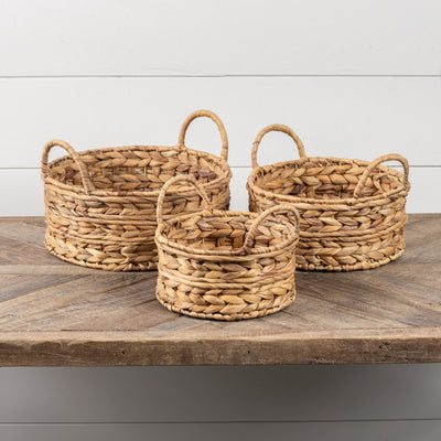 Round Woven Baskets with Handles