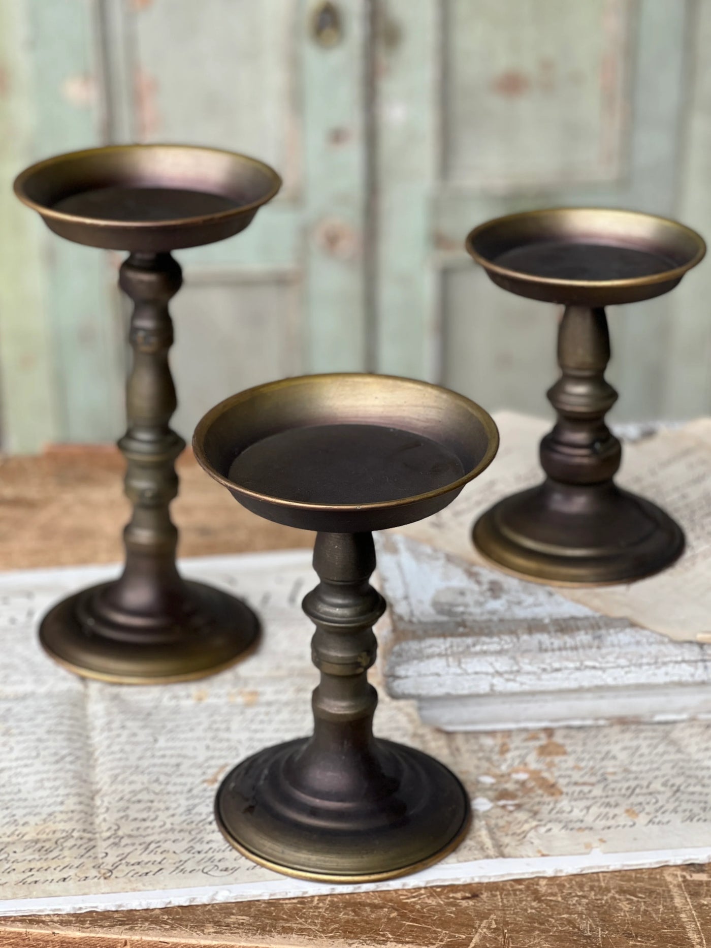 Antique Brass Pillar Candle Holders