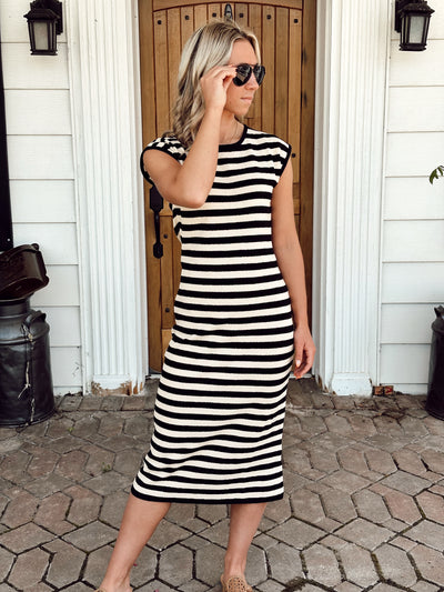 Black Striped Knit Dress