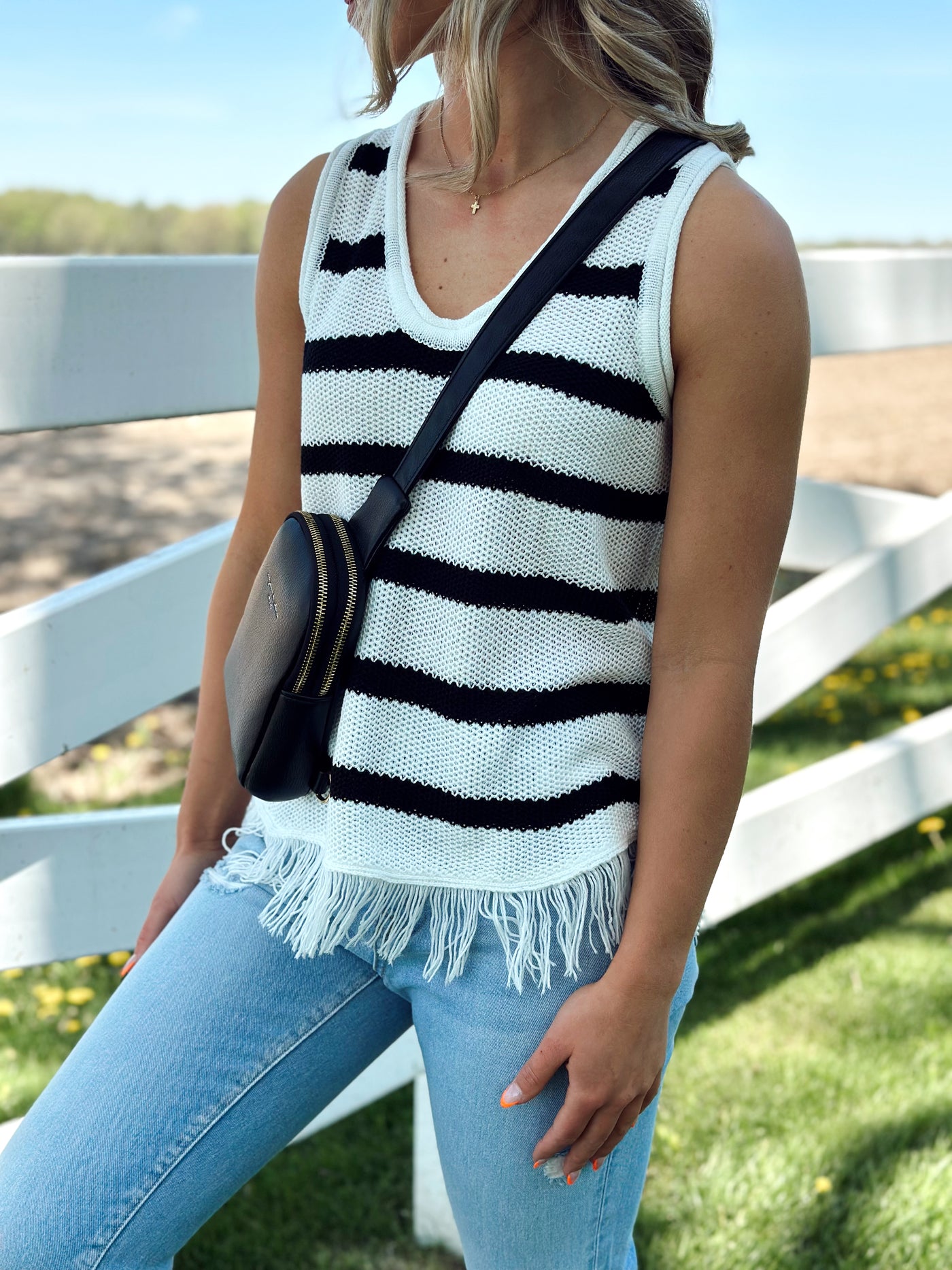 Stripe Knit Tank with Fringe