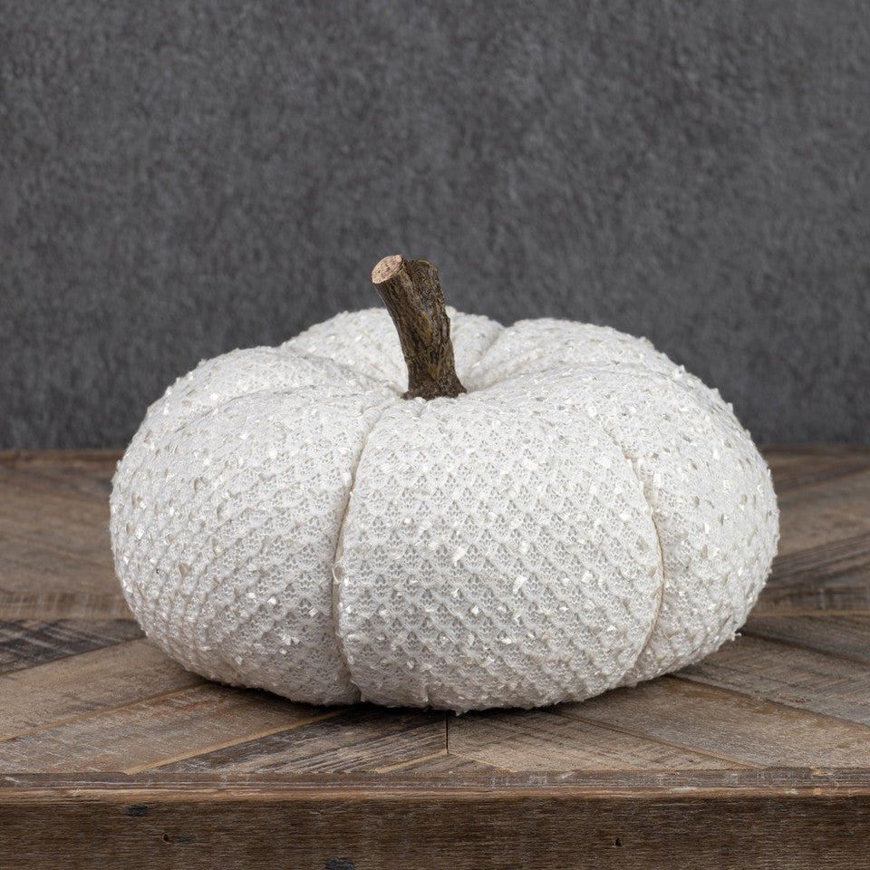 White Frayed Ribbon Fabric Pumpkin