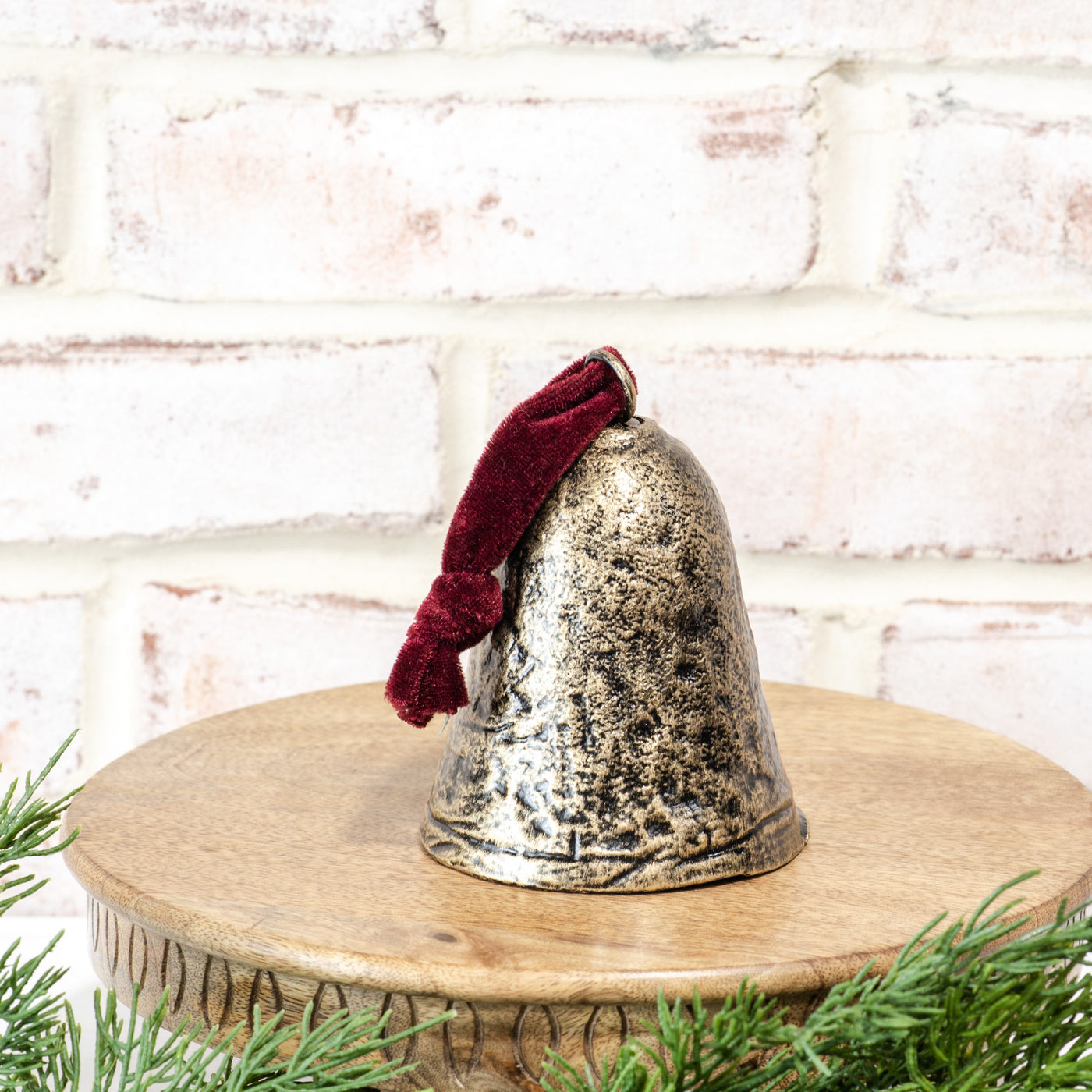 Antique Bell with Deep Red Ribbon