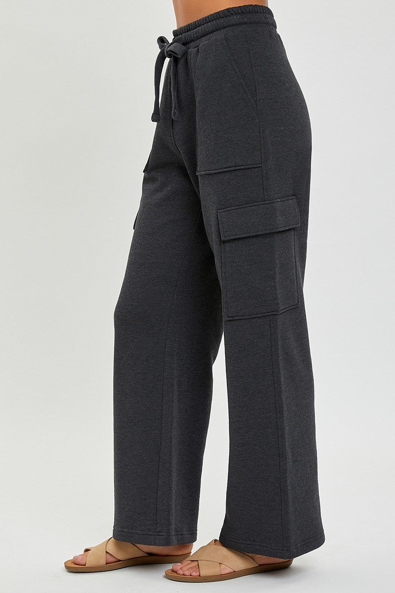 High Rise Side Pocket Relaxed Sweats - Charcoal