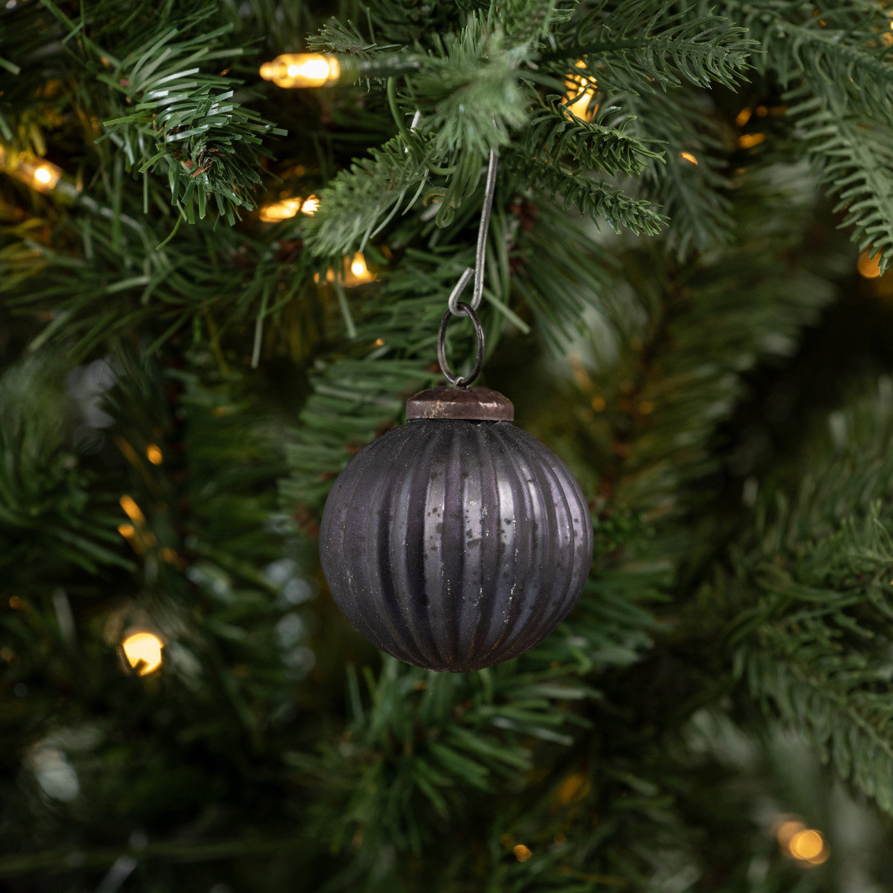 2" Black Ribbed Ornament