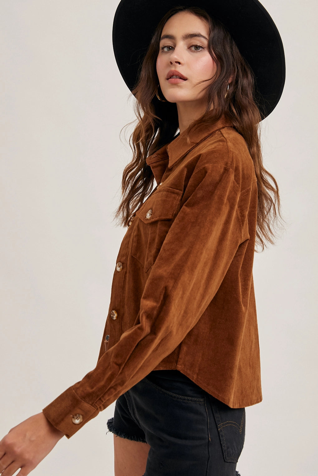 Brown Corduroy Button Down Shirt Jacket