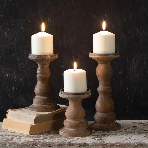 Wooden Pillar Candle Sticks