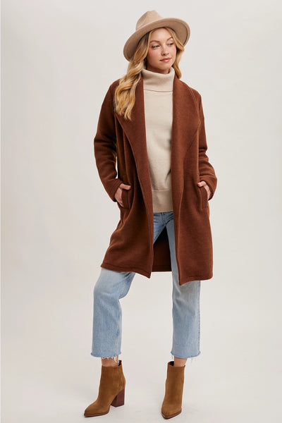 Chestnut Open Front Knit Coat