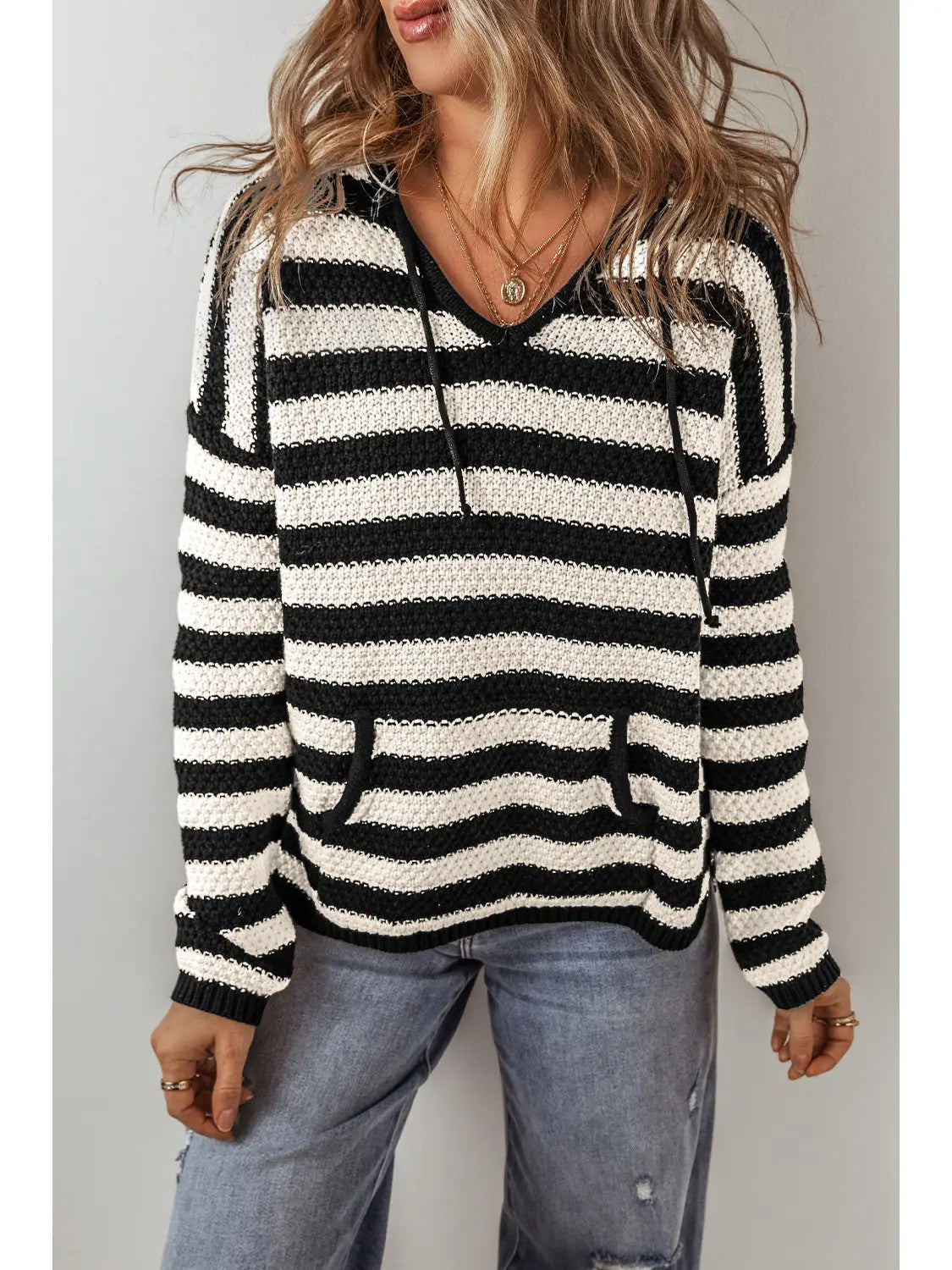 Striped Knit Hooded Sweater