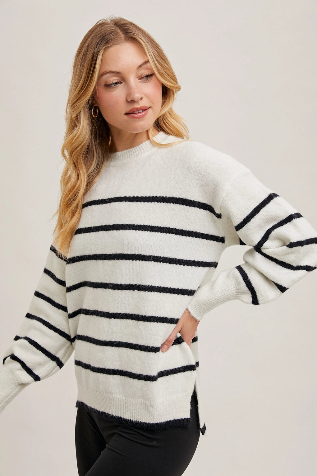 Striped Side Slit Sweater