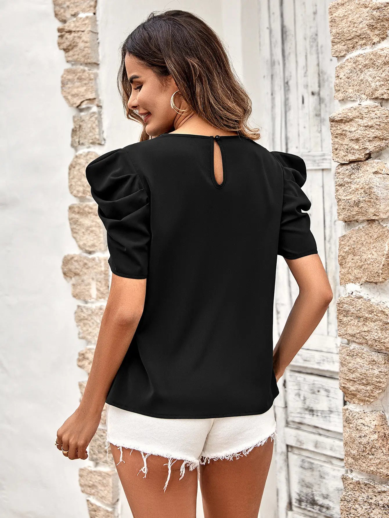 Puff Sleeve Black Blouse