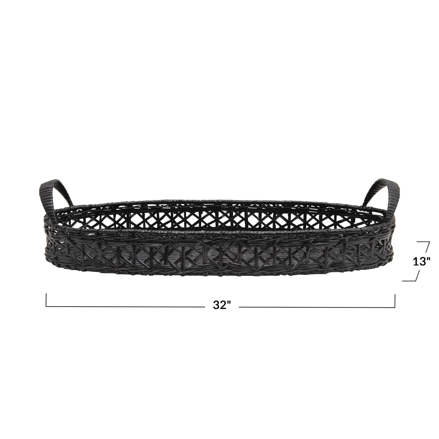 Black Rattan Tray with Handles