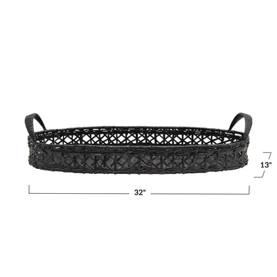 Black Rattan Tray with Handles