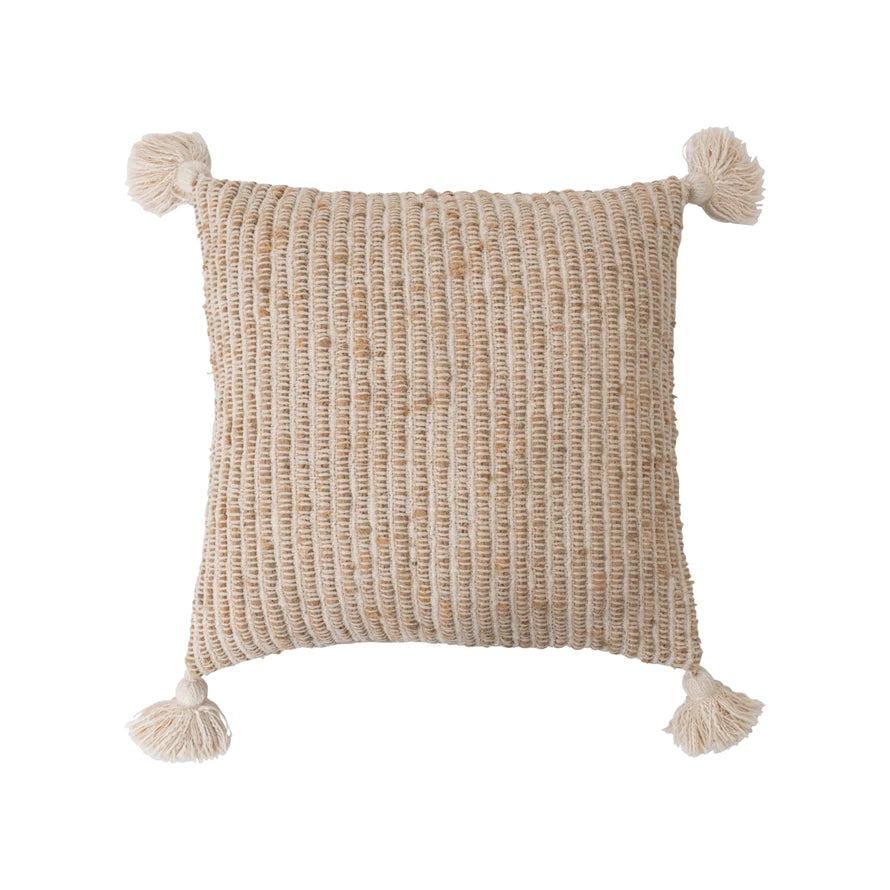 Woven Cotton Striped Throw Pillow with Tassles