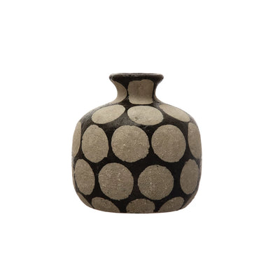 Black Terra Cotta Vase with Cement Dots